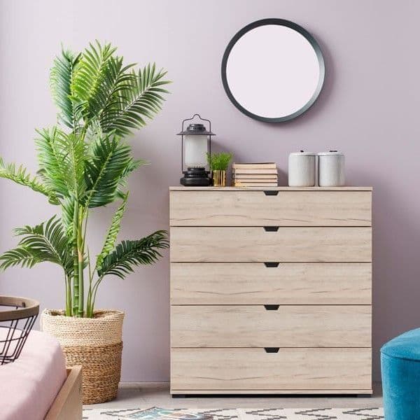 Lavish Kitchen Isle oak effect wide 6-drawer chest of drawers, spacious bedroom storage with a modern, sleek design.