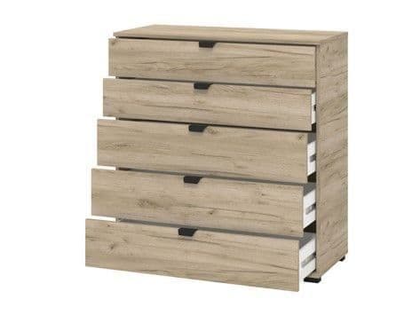 Lavish Kitchen Isle oak effect wide 6-drawer chest of drawers for spacious bedroom storage, featuring a modern design and ample space.
