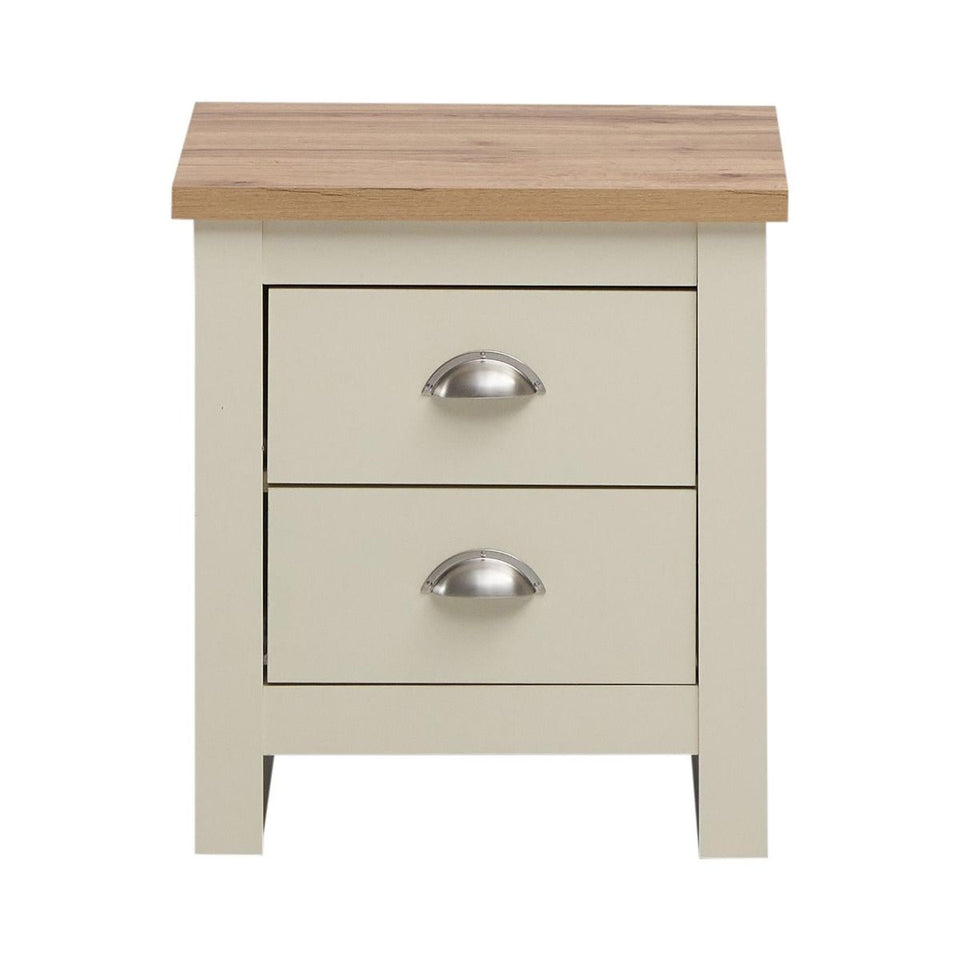 2x Bedside Cabinet with 2 Drawers Ite Range Bedroom Furniture  Cream & Oak Effect Nightstands