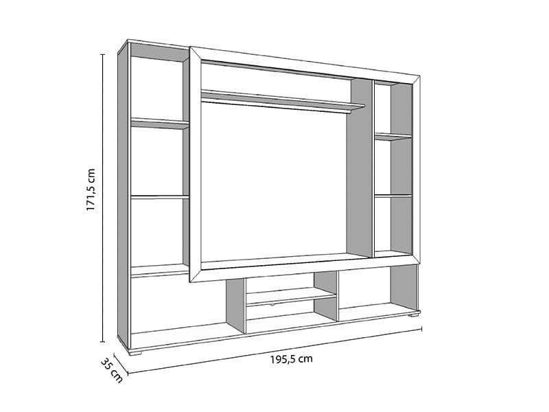Grey Oak Effect and Black Entertainment Unit with 3 Doors and 6 Shelves