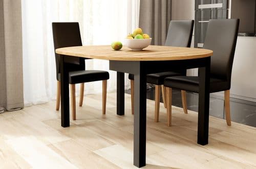 Lavish Kitchen Isle Wiktor round extending dining table in black and white with oak effect, 105cm to 240cm extension