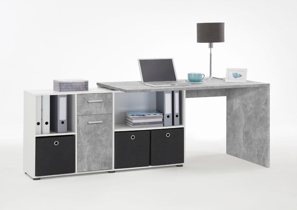 Lavish Kitchen Isle Alp concrete grey and white corner desk, versatile office desk with flexible design for workspace setup.