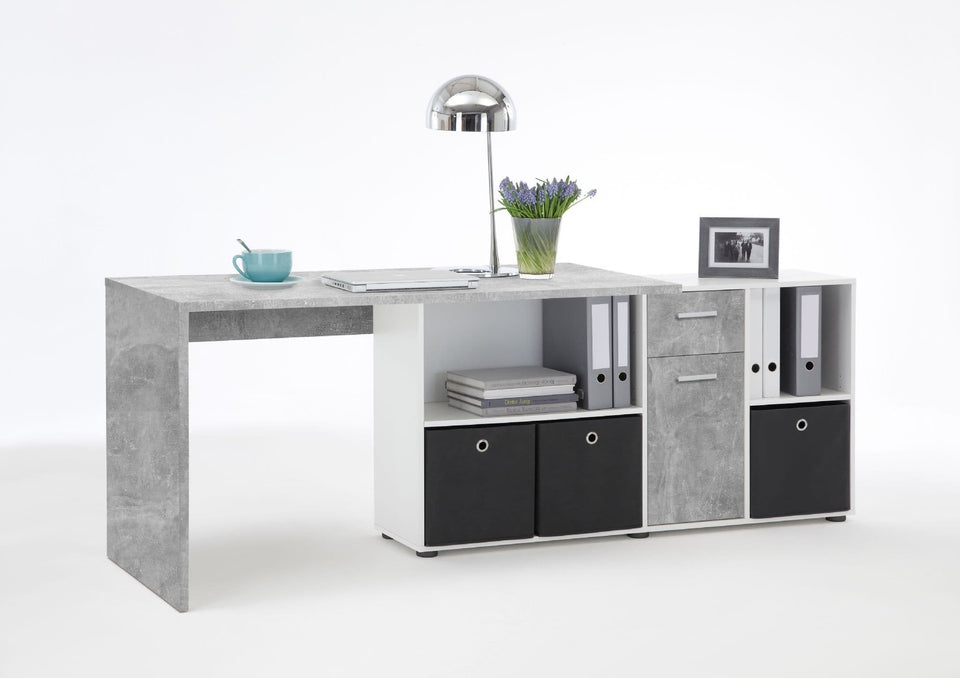 Lavish Kitchen Isle Alp concrete grey and white corner office desk with flexible design, perfect for modern home or workspace.