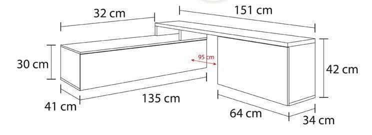 Warrington White Gloss And Oak Effect Reversible L-Shaped TV Entertainment Wall Unit Cabinet