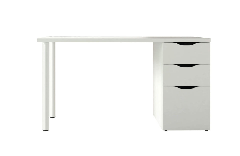 Arctic white Vespera desk with three drawers from Lavish Kitchen Isle, modern computer workstation with ample workspace.