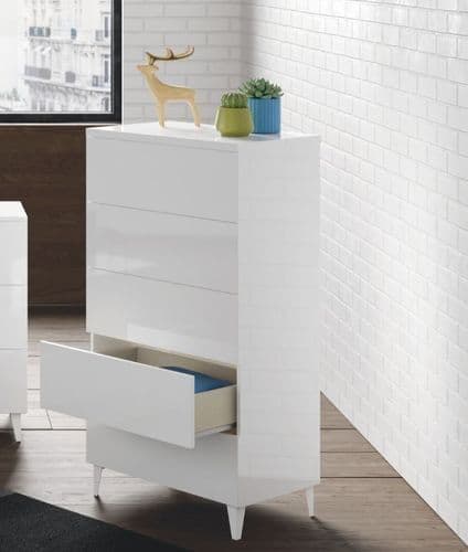 Lavish Kitchen Isle Ardent White Gloss Tall Chest of Drawers with 4 drawers, 60cm wide bedroom storage furniture.