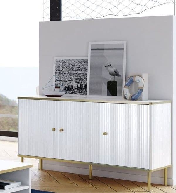 The Luxurious Large Sideboard in White with Gold Detailing - Lavish Kitchen Isle