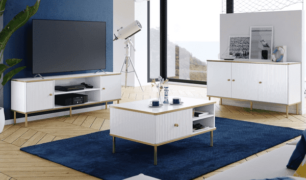 The Luxurious Extra Large Sideboard in White with Gold Detailing.