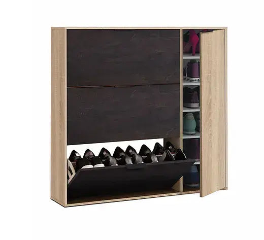 Eclat Oak Effect and Oxido Dark Brown Shoe Rack Cabinet – Wooden Space-Saving Organiser for 20-25 Pairs