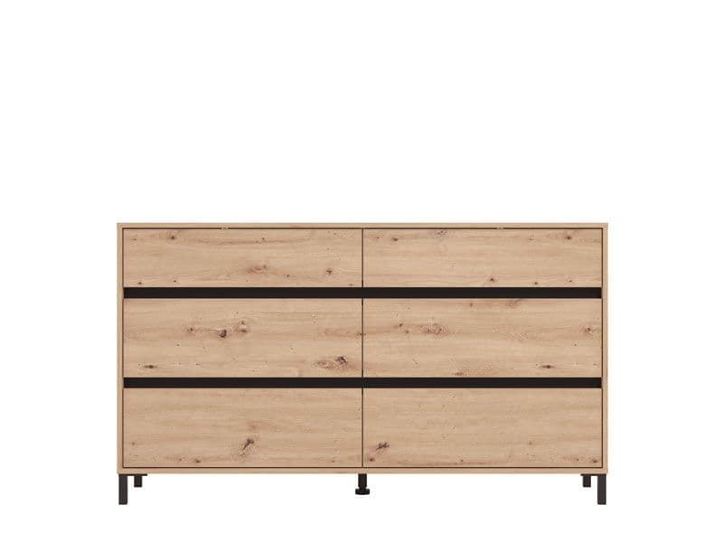 Oak Effect Wide Chest of Drawers – 6 Large Storage Drawers