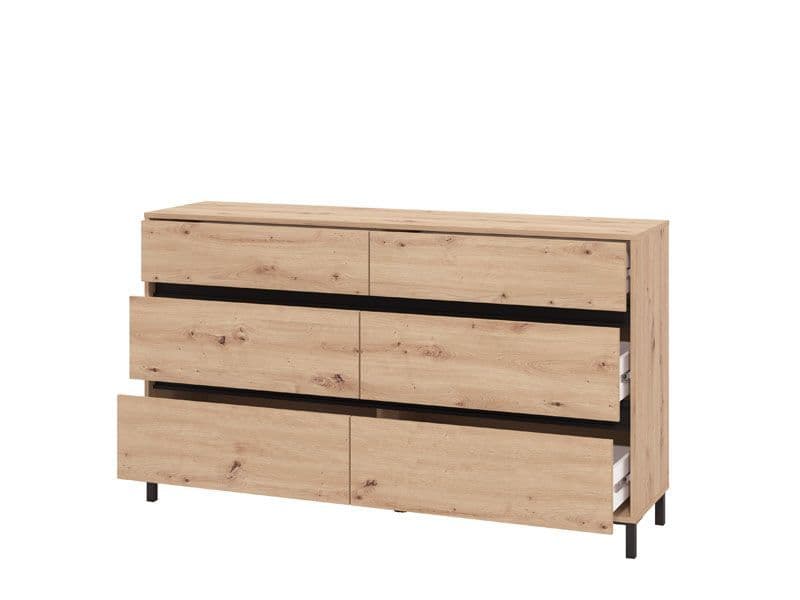 Oak Effect Wide Chest of Drawers – 6 Large Storage Drawers