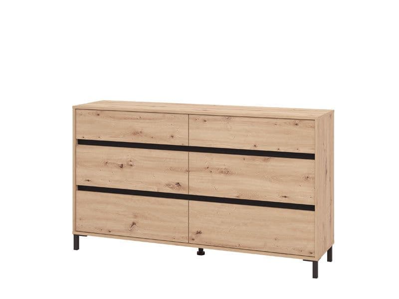 Oak Effect Wide Chest of Drawers – 6 Large Storage Drawers