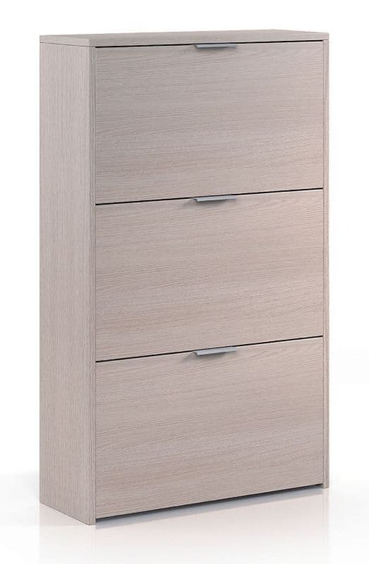 Lavish Kitchen Isle Marco Light Oak Shoe Rack Cabinet with 3 revolving drawers, space-saving storage for 12-18 pairs of shoes.