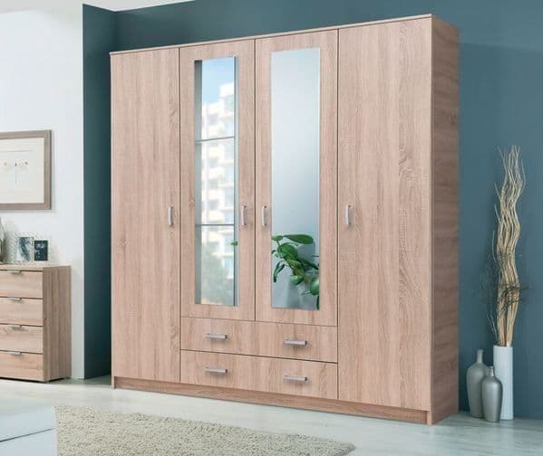 Lavish Kitchen Isle JEHO Sonoma Oak Effect 4-door wardrobe with 2 drawers, stylish bedroom storage, natural wood finish.