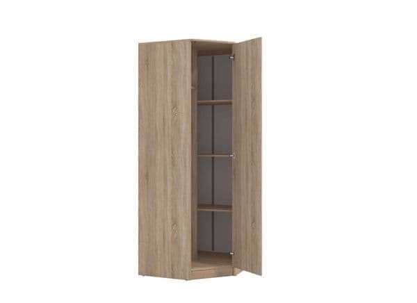 Lavish Kitchen Isle Miami Sonoma Oak Corner Wardrobe with 1 door, hanging rail, and shelves, showcasing its oak-effect finish and compact design.