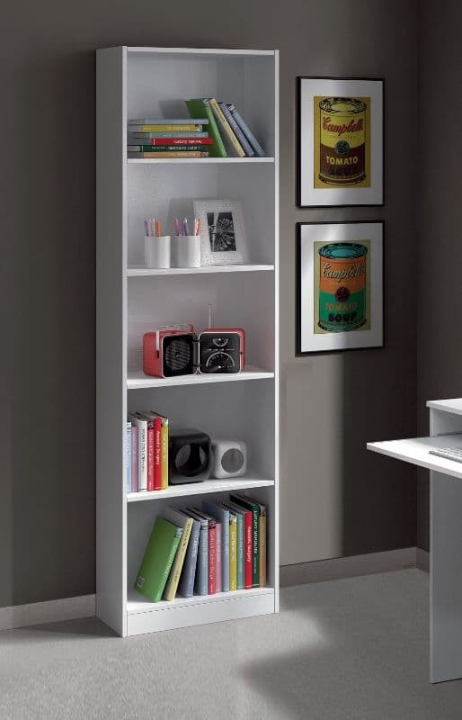 Lavish Kitchen Isle Niss Arctic White five-tier bookshelf with sleek design and storage shelves for organizing books and decor.