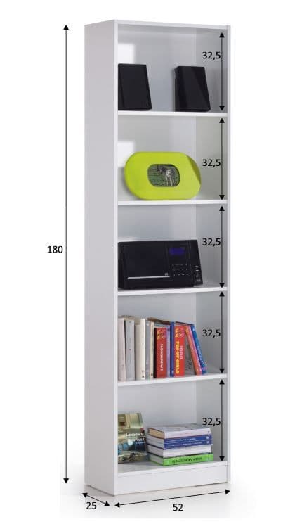 Lavish Kitchen Isle Niss Arctic White five-tier shelving bookcase with sleek design, perfect for storing books and decor.
