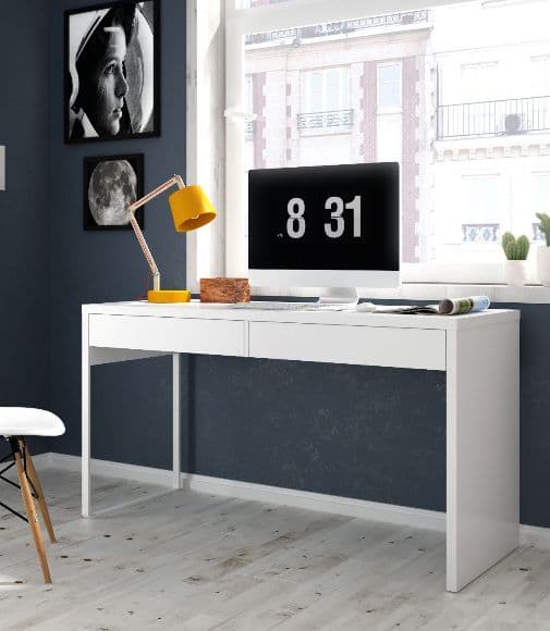 Lavish Kitchen Isle Velora Arctic White home office desk with drawers, reversible legs, and storage for study and work areas.