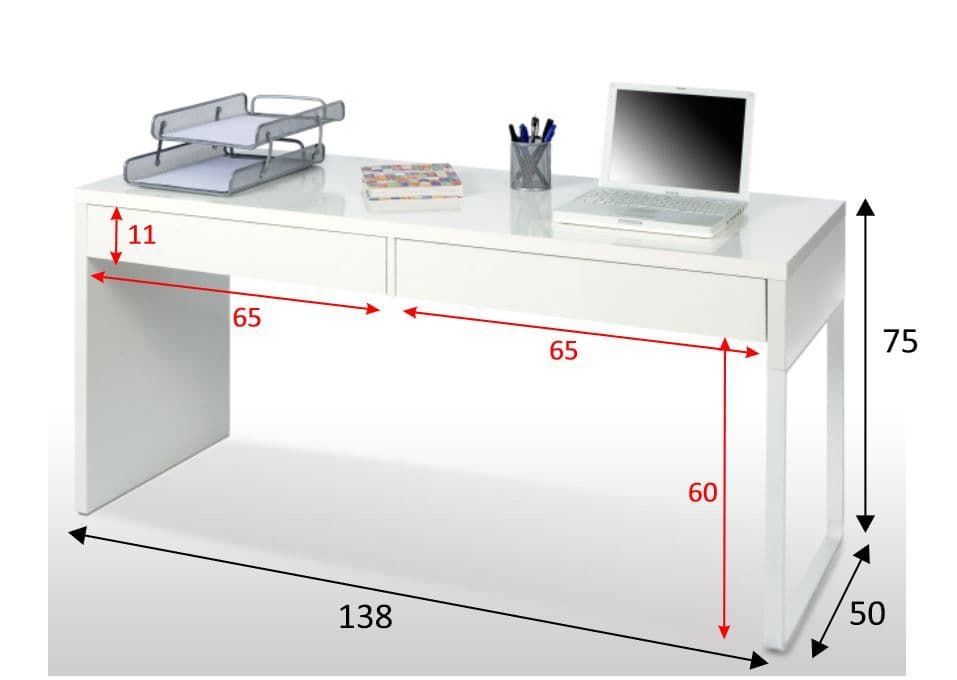 Lavish Kitchen Isle Velora Arctic White home office desk with drawers, reversible legs, and storage for study or work space.