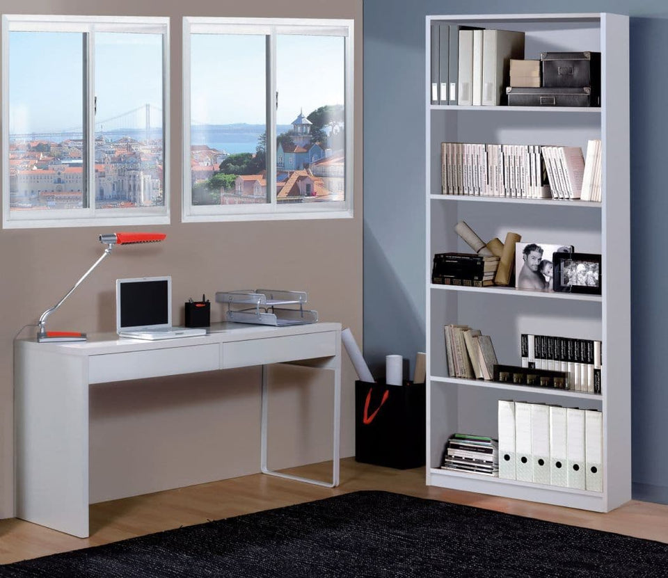 Lavish Kitchen Isle Velora Arctic White home office desk with drawers, reversible legs, and storage for study or work space.
