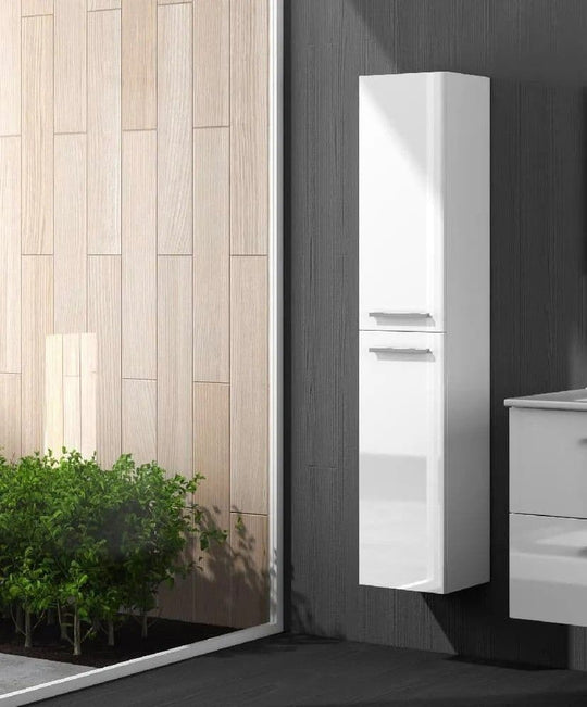 Lano White Gloss Floating Cupboard – 2 Door Wall-Mounted Bathroom Storage Unit