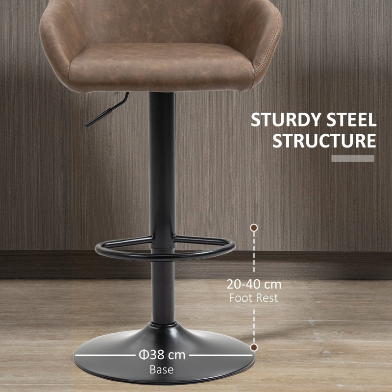 Set of 2 Adjustable Bar Stools – PU Leather, Swivel & Gas Lift Design