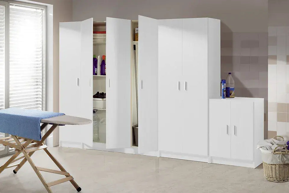 White Wide Storage Cupboard – 3 Door Tall Cabinet with Adjustable Shelves (180cm)