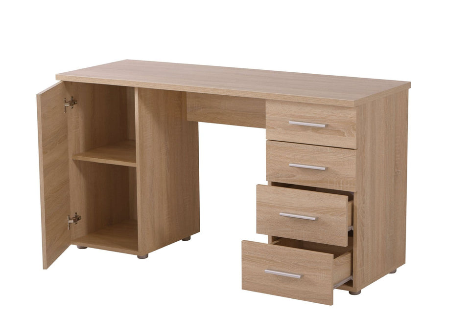 Lavish Kitchen Isle Enclave Oak effect desk with 4 drawers, storage cupboards, ideal for home office or study setup.