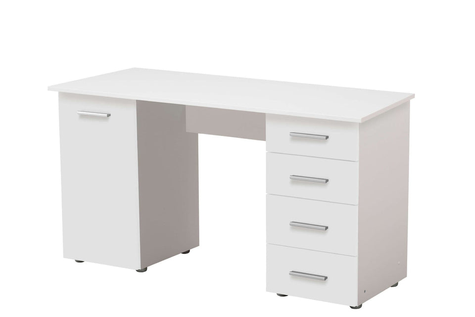 Lavish Kitchen Isle Aether Matt White Desk with 4 storage drawers and cupboard, ideal for home office or study workspace.