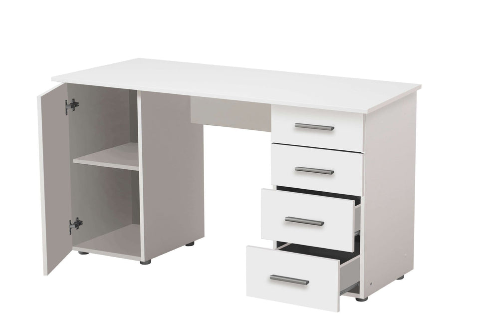 Lavish Kitchen Isle Aether Matt White Desk with 4 drawers and cupboard, ideal for home office, study, or workspace.