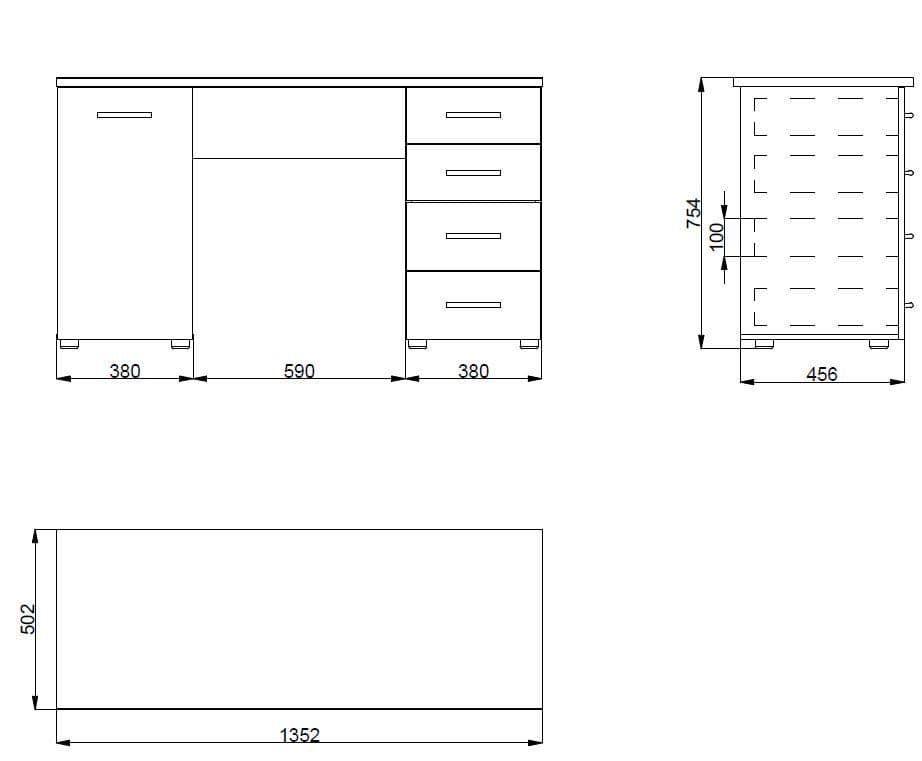 Lavish Kitchen Isle Aether Matt White desk with four drawers and storage cupboard, ideal for home office or study workspace.