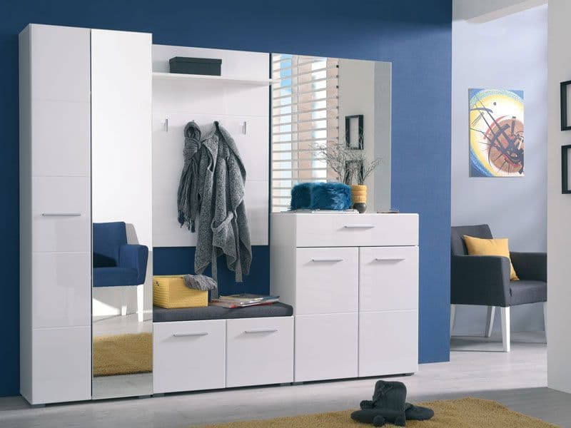 White Gloss Mirrored Wardrobe 60cm with Shelves & Hanging Rail – Oak Effect