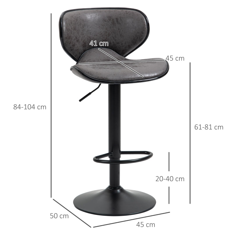 Set of 2 Adjustable PU Leather Bar StoolsHome Bar, Kitchen, Café Counter Stools Armless with Footrest Bar Stools  Swivel Seat