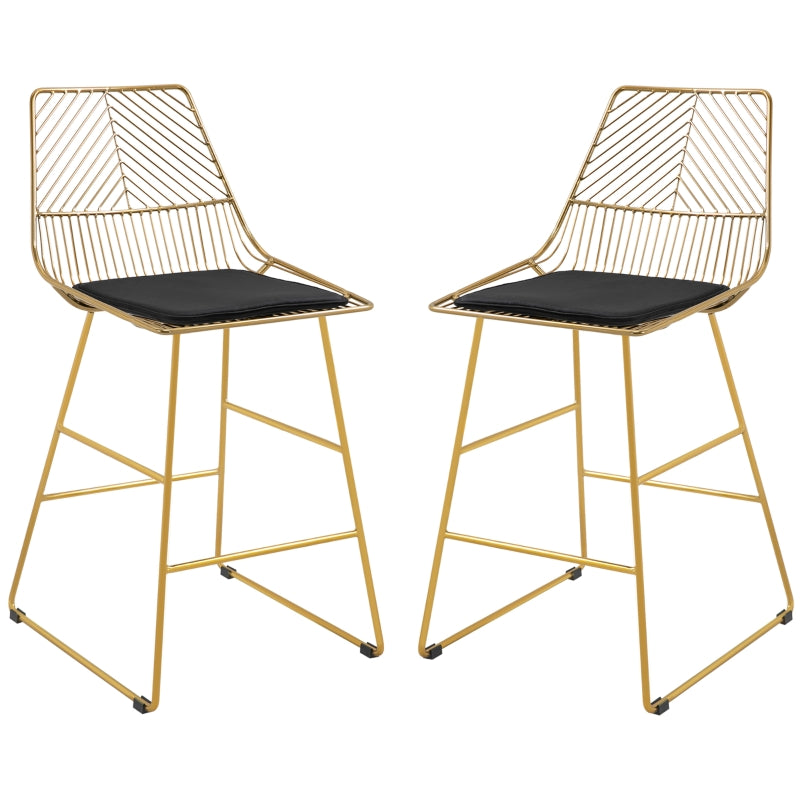 Set of 2 Bar stools Modern Counter Height Wire Metal - Gold