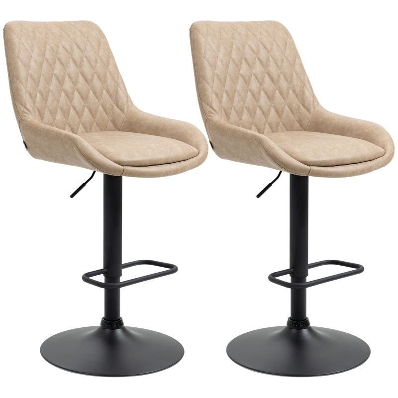 Set of 2 Upholstered Retro Bar Stools with Adjustable Swivel and Back