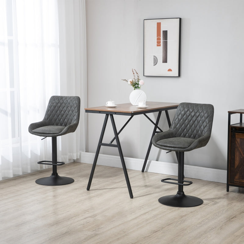 Set of 2 Upholstered Retro Bar Stools with Adjustable Swivel and Back