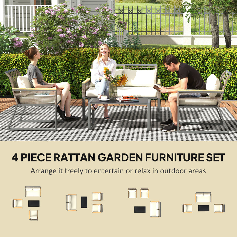 4-Piece Wicker Rope Garden Furniture Set – Grey