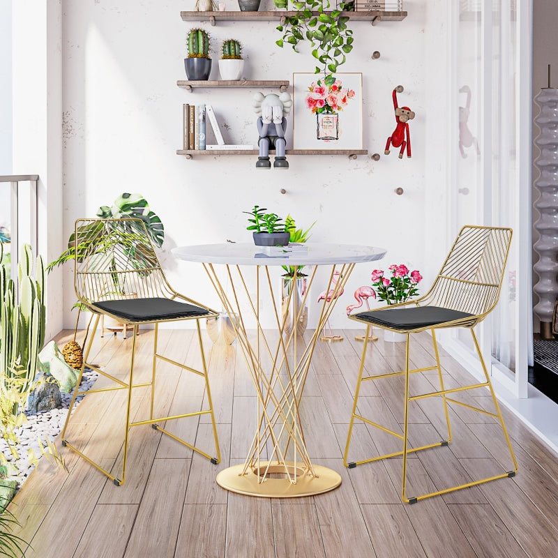 Set of 2 Bar stools Modern Counter Height Wire Metal - Gold