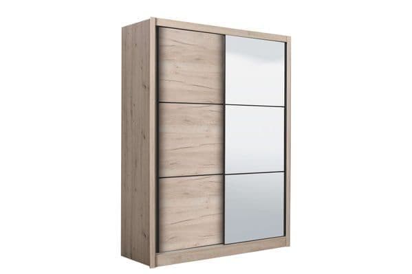 Oak Effect Sliding Door Wardrobe 166cm Wide with Full-Length Mirror for Bedroom Storage