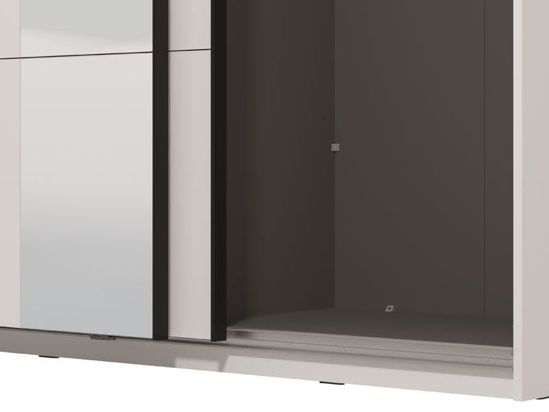 Sliding Wardrobe with Mirror White 145cm Wardrobe Storage with Hanging Rail and Shelves Bedroom Furniture