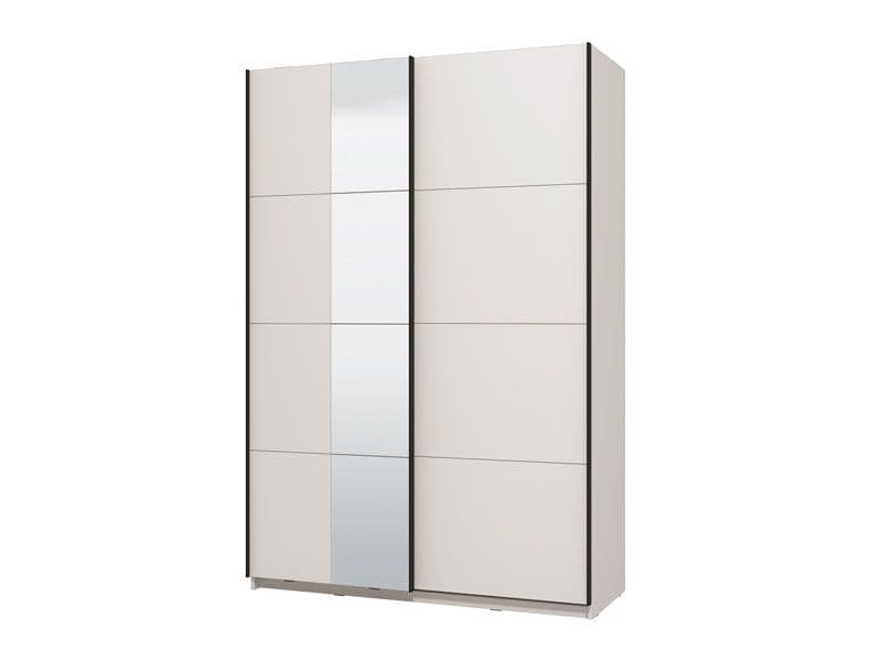 Sliding Wardrobe with Mirror White 145cm Wardrobe Storage with Hanging Rail and Shelves Bedroom Furniture