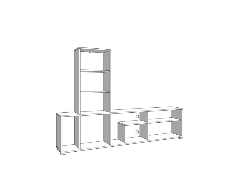Modern wide TV stand cabinet in artisan oak with black accents, featuring slatted design and ample storage space.