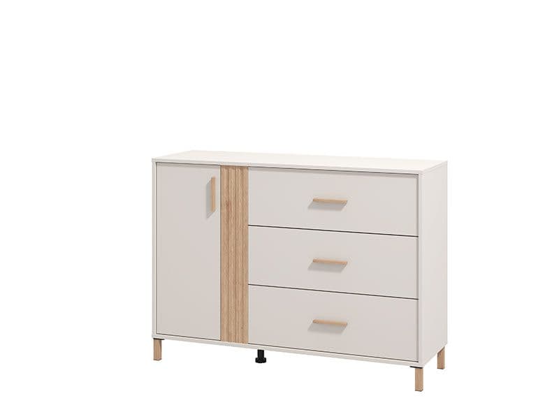 Lagdu cashmere and oak effect chest of drawers by Lavish Kitchen Isle with 3 drawers and 1 cupboard, showcasing modern storage design.