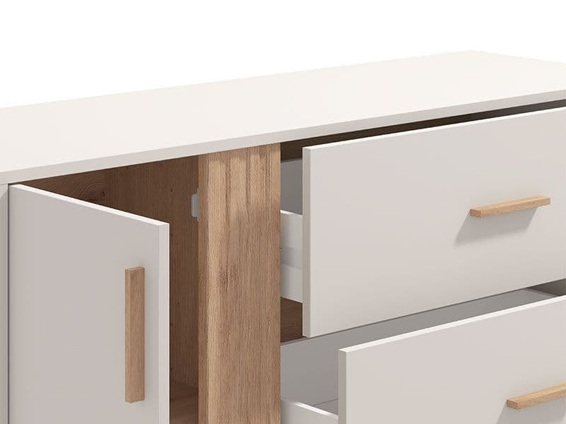 Lagdu Cashmere and Oak Effect Chest of Drawers – 3 Drawers + 1 Cupboard