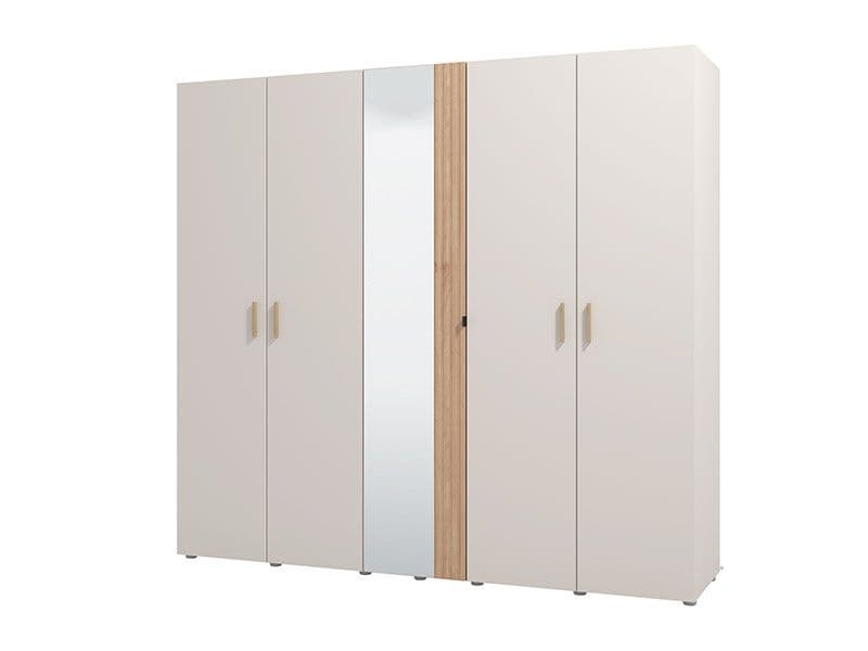 Lavish Kitchen Isle cashmere and oak effect 5-door mirrored wardrobe with modern design for bedroom storage.