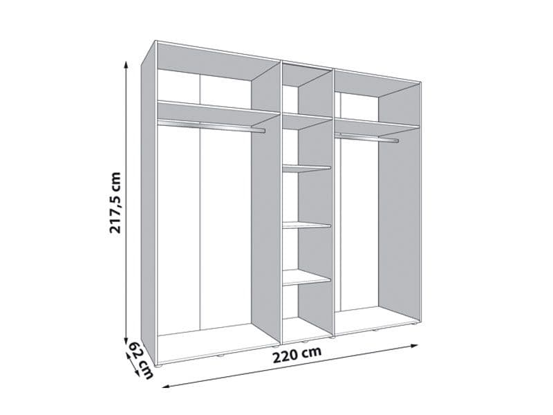 Lavish Kitchen Isle cashmere and oak effect 5-door mirrored wardrobe with modern design, spacious bedroom storage solution.