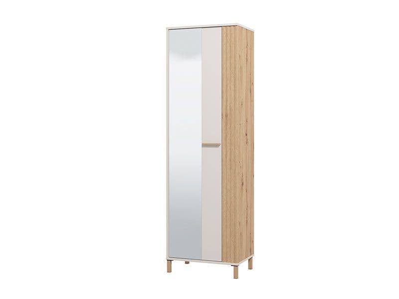 Slim Lavish Kitchen Isle Cashmere Taupe and Oak Effect Wardrobe with hanging rail and shelves, narrow and shallow-depth design.