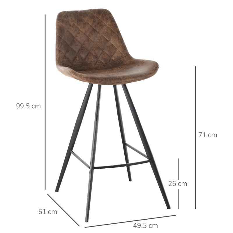 Set Of 2 Bar Stools Vintage Microfiber Cloth Padded Home Bar Cafe Kitchen Chair Dark