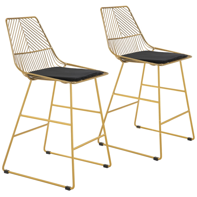 Set of 2 Bar stools Modern Counter Height Wire Metal - Gold