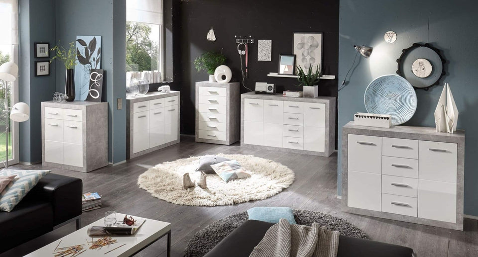 Grey and White Gloss Tallboy Chest of Drawers – 6 Drawer Bedroom Storage Unit